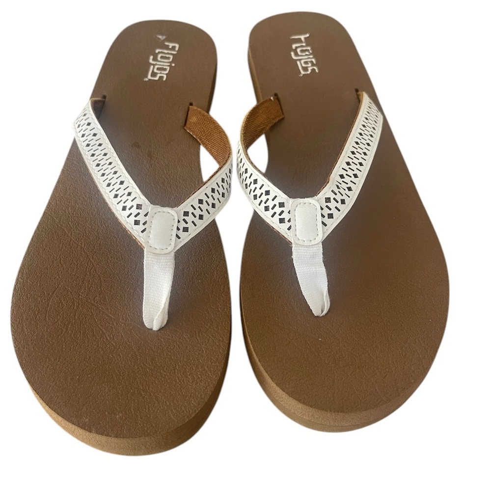 Flojos White Open Weave Slip-On Flip Flops Size 10